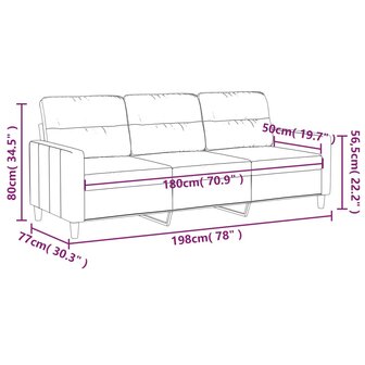 Driezitsbank 180 cm stof lichtgeel 8