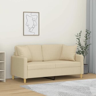 Tweezitsbank met sierkussens 140 cm stof cr&egrave;mekleurig 1