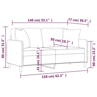 Tweezitsbank met sierkussens 140 cm stof cr&egrave;mekleurig 8
