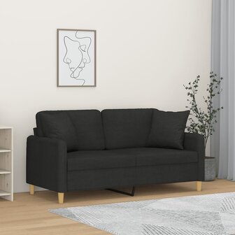Tweezitsbank met sierkussens 140 cm stof zwart 1