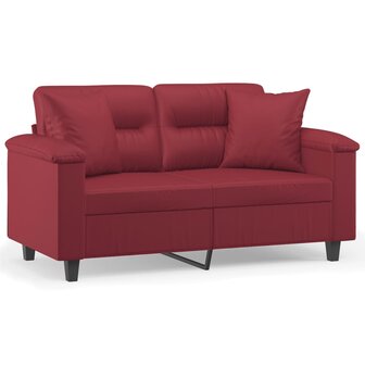 Tweezitsbank met sierkussens 120 cm kunstleer wijnrood 2