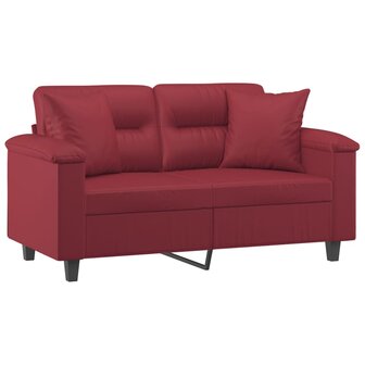 Tweezitsbank met sierkussens 120 cm kunstleer wijnrood 3