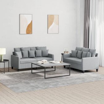 2-delige Loungeset met kussens stof lichtgrijs 1