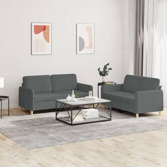 2-delige Loungeset met kussens stof donkergrijs 1