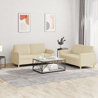 2-delige Loungeset met kussens stof cr&egrave;mekleurig 1