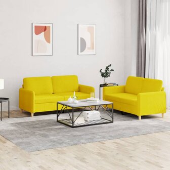 2-delige Loungeset met kussens stof lichtgeel 1
