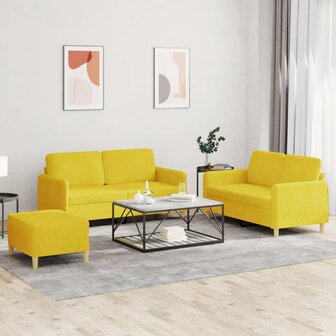 3-delige Loungeset met kussens stof lichtgeel 1