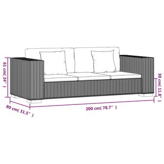 3-zits bankstel set rattan 8-delig  7