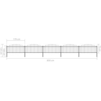 Tuinhek met speren bovenkant (0,5-0,75)x8,5 m staal zwart 5