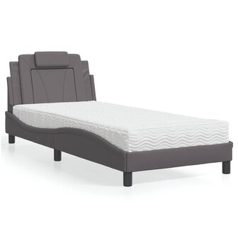 Bed met matras kunstleer grijs 90x190 cm 1