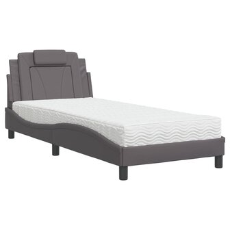 Bed met matras kunstleer grijs 90x190 cm 2