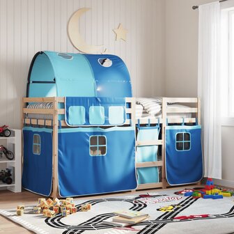Stapelbed met gordijnen 90x190 cm massief grenenhout blauw 1