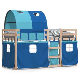 Stapelbed met gordijnen 90x190 cm massief grenenhout blauw 2