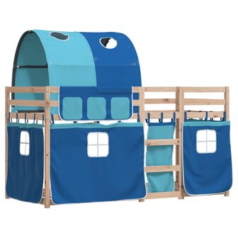 Stapelbed met gordijnen 90x190 cm massief grenenhout blauw 3