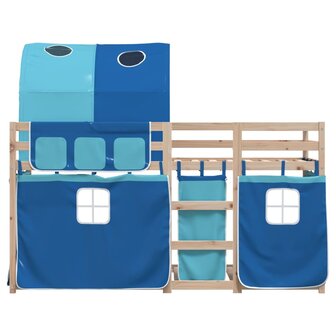 Stapelbed met gordijnen 90x190 cm massief grenenhout blauw 5