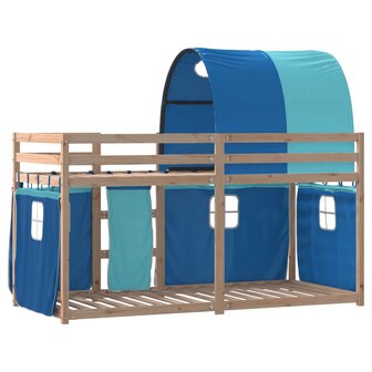 Stapelbed met gordijnen 90x190 cm massief grenenhout blauw 7