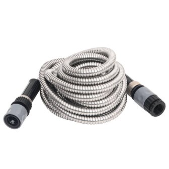 Tuinslang met sproeikop 0,6&amp;apos;&amp;apos; 22,5 m roestvrij staal zilver 2
