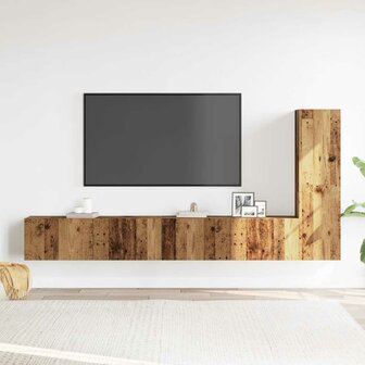 3-delig Tv-meubelset wandmontage bewerkt hout oud houtkleurig 3
