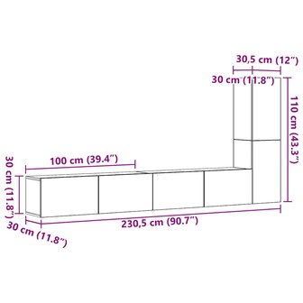 3-delig Tv-meubelset wandmontage bewerkt hout oud houtkleurig 9