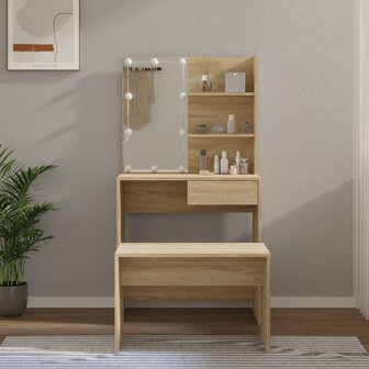 Kaptafelset met LED&amp;apos;s bewerkt hout sonoma eikenkleurig 1