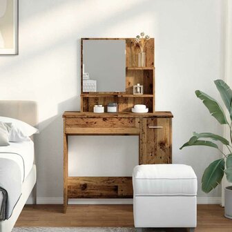 Kaptafel met spiegel 86,5x35x136 cm oud houtkleurig 3