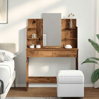 Kaptafel met spiegel 96x39x142 cm oud houtkleurig 3