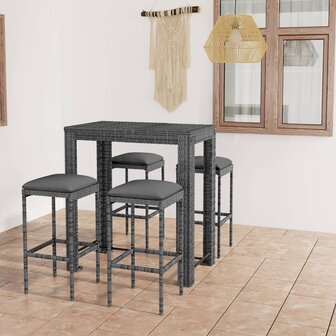 5-delige Tuinbarset met kussens poly rattan grijs 1