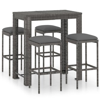 5-delige Tuinbarset met kussens poly rattan grijs 2
