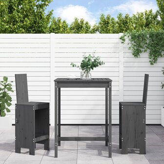 3-delige Tuinbarset massief grenenhout grijs 1