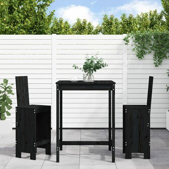 3-delige Tuinbarset massief grenenhout zwart 1