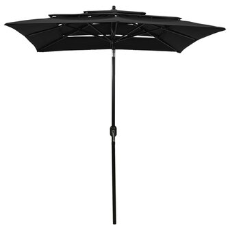 Parasol 3-laags met aluminium paal 2x2 m zwart 2