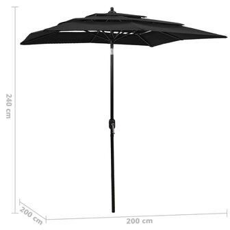 Parasol 3-laags met aluminium paal 2x2 m zwart 6