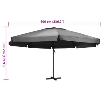 Parasol met aluminium paal 600 cm antracietkleurig 6