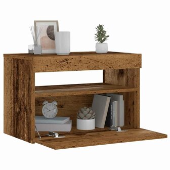Nachtkastje met LED 60x35x40 cm bewerkt hout oud hout 1
