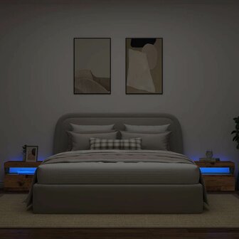 Nachtkastje met LED 60x35x40 cm bewerkt hout oud hout 5