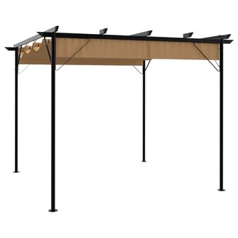 Pergola met uittrekbaar dak 180 g/m&sup2; 3x3 m staal taupe 1
