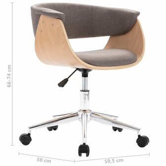Kantoorstoel draaibaar gebogen hout en stof taupe 8