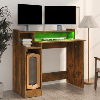 Bureau met LED-verlichting 97x45x90 cm hout gerookt eikenkleur 4