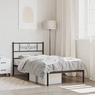 Bedframe met hoofdbord metaal zwart 80x200 cm 1