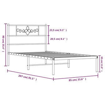 Bedframe met hoofdbord metaal zwart 80x200 cm 9