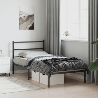 Bedframe met hoofdbord metaal zwart 100x190 cm 4