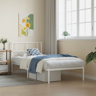 Bedframe met hoofdbord metaal wit 90x200 cm 1