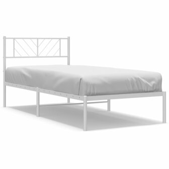 Bedframe met hoofdbord metaal wit 90x200 cm 2