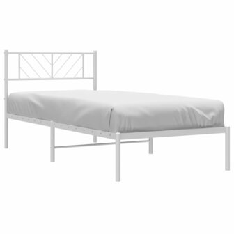 Bedframe met hoofdbord metaal wit 90x200 cm 3