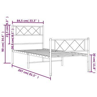 Bedframe met hoofd- en voeteneinde metaal zwart 80x200 cm 9