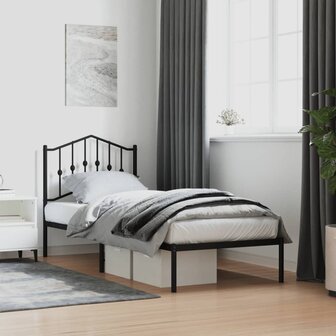 Bedframe met hoofdbord metaal zwart 90x200 cm 1