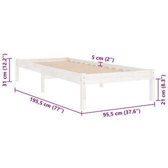Bedframe massief hout wit 90x190 cm 8