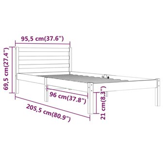 Bedframe massief grenenhout wit 90x200 cm 8