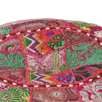 Poef patchwork rond handgemaakt 40x20 cm katoen roze 2