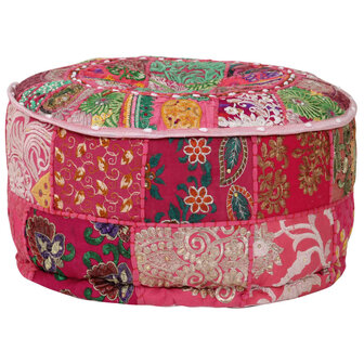 Poef patchwork rond handgemaakt 40x20 cm katoen roze 4